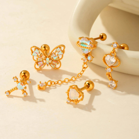 1 pièce de boucles d'oreilles piercing pour femme en forme de cœur simple, couleur cuivre et or, zircone