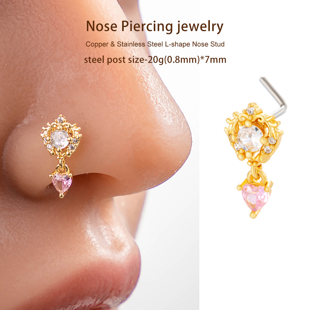1 Pièce De Piercing De Nez Élégant En Forme De Cœur, Couleur Cuivre Doré Et Zircone Pour Femme h5Image5