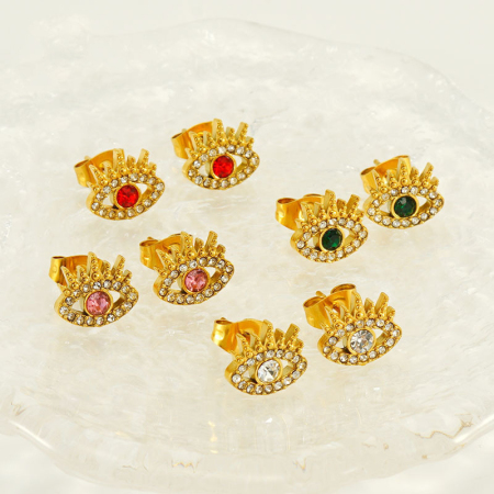 Boucles d'oreilles piercing œil de diable en acier inoxydable étanche couleur or