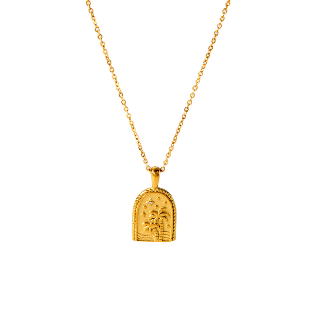 1 Paire De Colliers Pendentifs Unisexes En Acier Inoxydable Doré, Style Géométrique Simple, Étanches, Avec Zircon. h5Image5