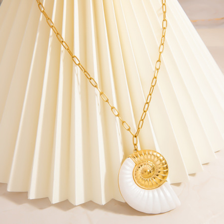 Collier pendentif femme luxueux en acier inoxydable, couleur or, motif coquillage 2