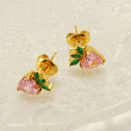 Boucles D'Oreilles Piercing En Acier Inoxydable Couleur Or, Étanches, À Motif Fraise