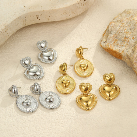 Boucles d'oreilles pendantes pour femme, collection romantique Daily Heart, en acier inoxydable étanche, couleur or (1 paire).