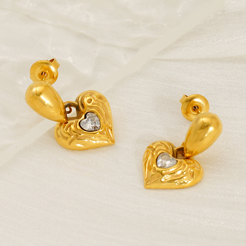Boucles D'Oreilles Pendantes Rétro En Acier Inoxydable Doré, Imperméables, En Forme De Cœur Image3