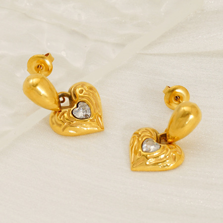 Boucles d'oreilles pendantes rétro en acier inoxydable doré, imperméables, en forme de cœur 2