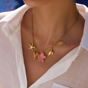 Colliers Pendentifs Sweet Flower En Acier Inoxydable Étanche Couleur Or h5 Image2