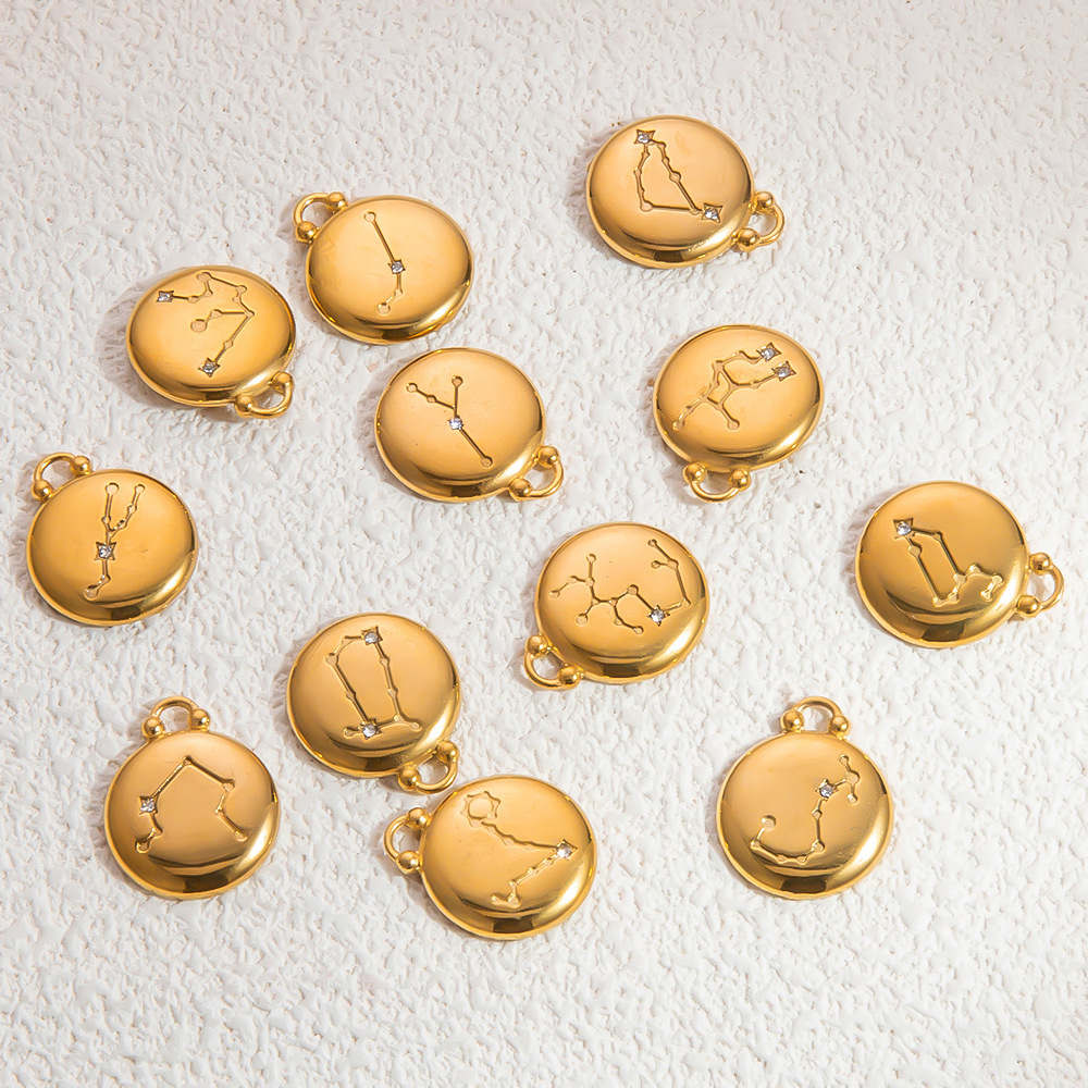 Pendentifs Pour Femmes Constellation Ronds En Acier Inoxydable Étanche Couleur Or h5Image5