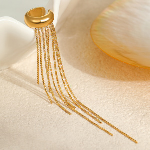 1 Paire De Boucles D'Oreilles Manchette D'Oreille Pour Femme, Collection Luxe, Avec Pompon Quotidien, En Acier Inoxydable Imperméable, Couleur Or. h5 Image3