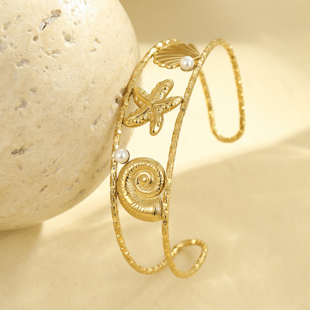 Bracelets Pour Femmes Étanches En Acier Inoxydable Doré, Motif Coquillage, Style Luxueux Image4