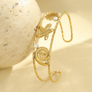 Bracelets Pour Femmes Étanches En Acier Inoxydable Doré, Motif Coquillage, Style Luxueux h5 Image4