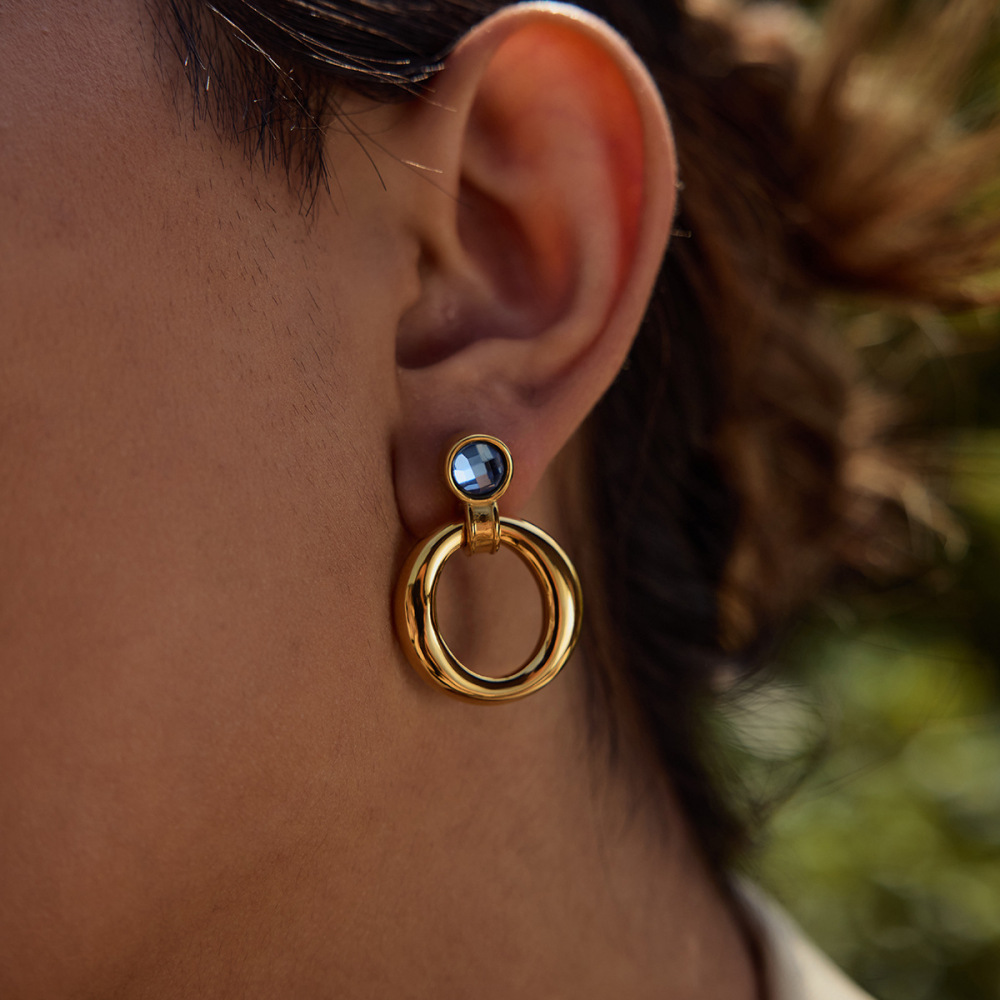 Boucles D'Oreilles Pendantes Simples En Acier Inoxydable Imperméable Couleur Or Image4