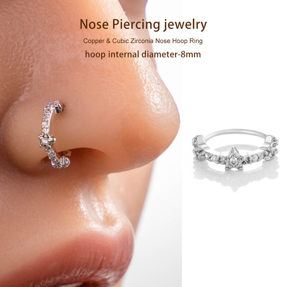 1 Pièce De Piercing De Nez En Forme D'Étoile En Cuivre Doré Et Zircon Pour Femme Image6