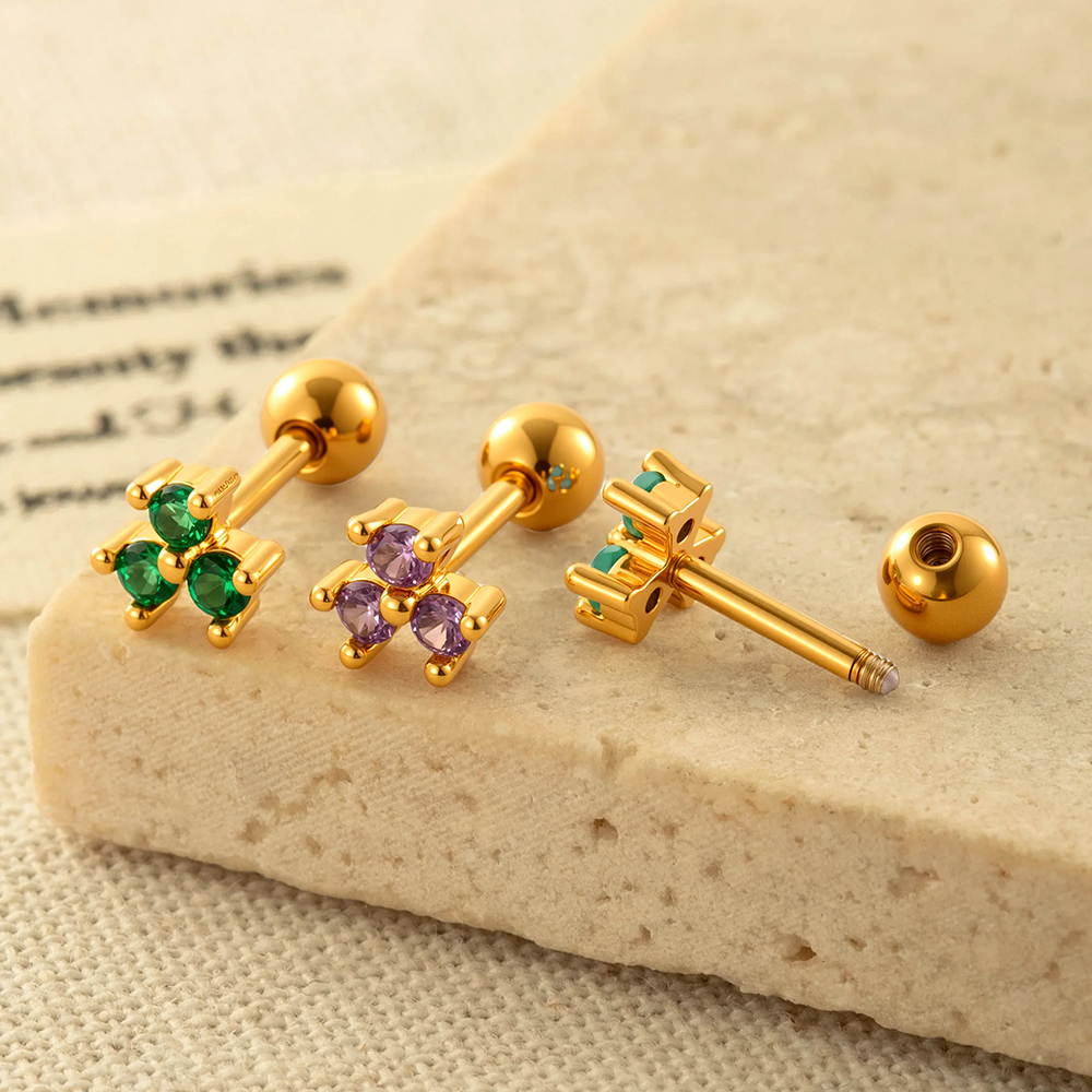 Boucles D'Oreilles Piercing Géométriques Simples En Cuivre Et Zircon Pour Femme, 1 Pièce h5Image6