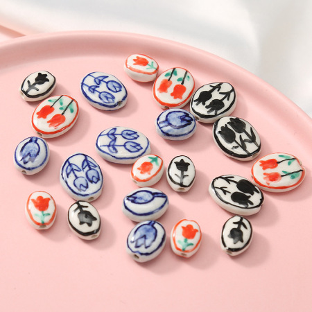 1 pièce de perle en céramique à motif de fleur pour bijoux à faire soi-même 2