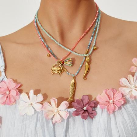 1 paire de colliers pendentifs pour femmes, motif tortue de vacances, en acier inoxydable étanche couleur or, collection Simple Series