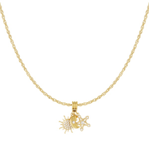 Colliers Pendentifs Pour Femmes En Acier Inoxydable Étanche Couleur Or, Motif Lune, Soleil Et Étoile Scintillants h5 
