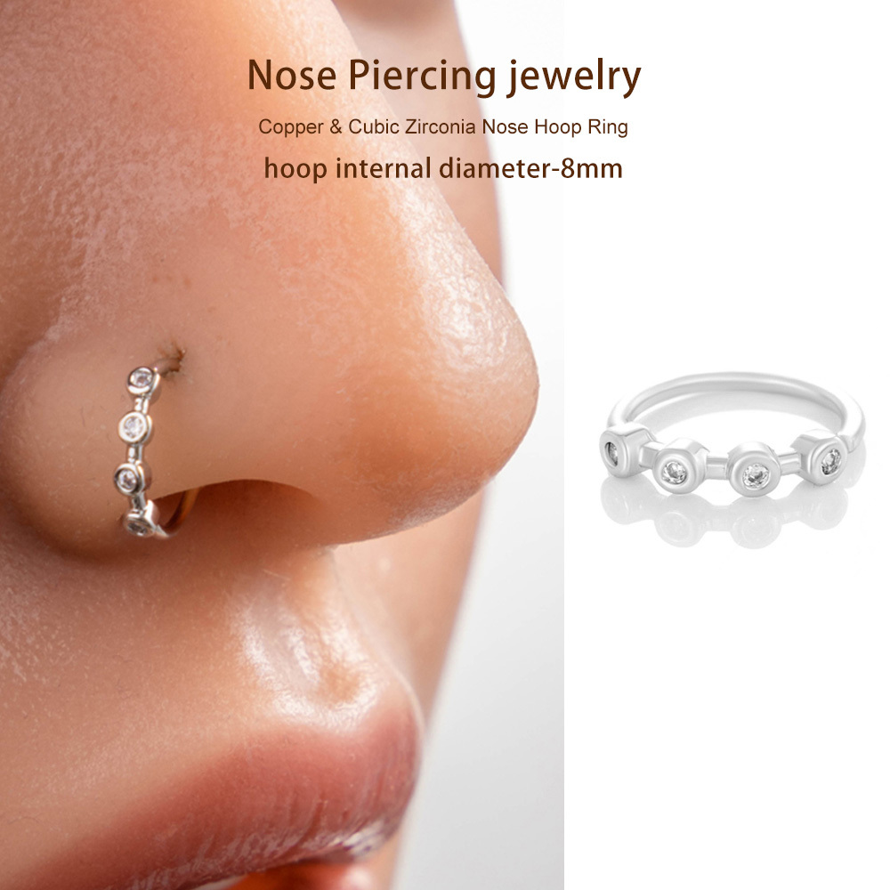 1 Pièce De Piercing De Nez Géométrique En Cuivre Doré Et Zircon Pour Femme Image6