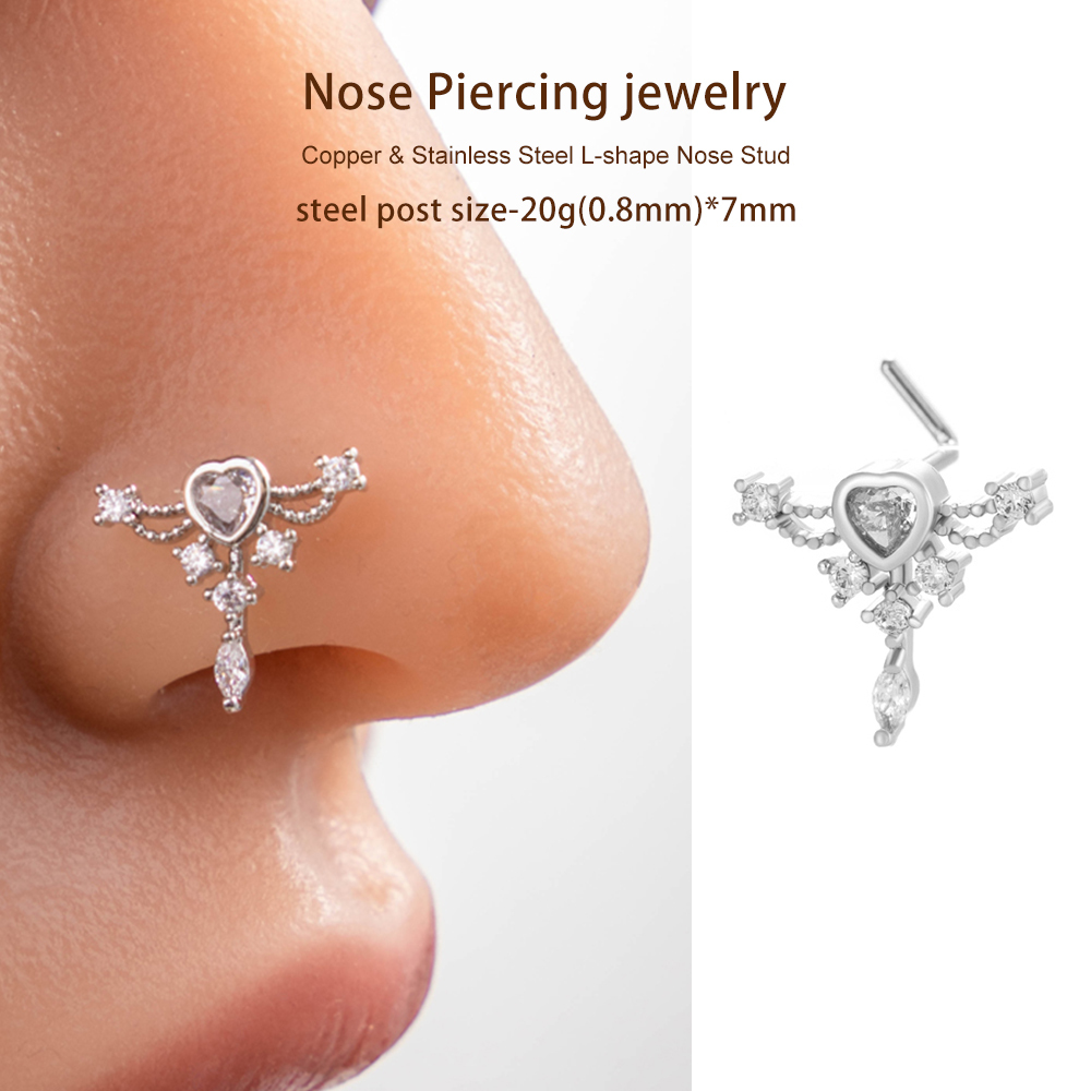 1 Pièce De Piercing De Nez Délicat En Forme De Cœur En Cuivre Doré Et Zircon Pour Femme h5Image6