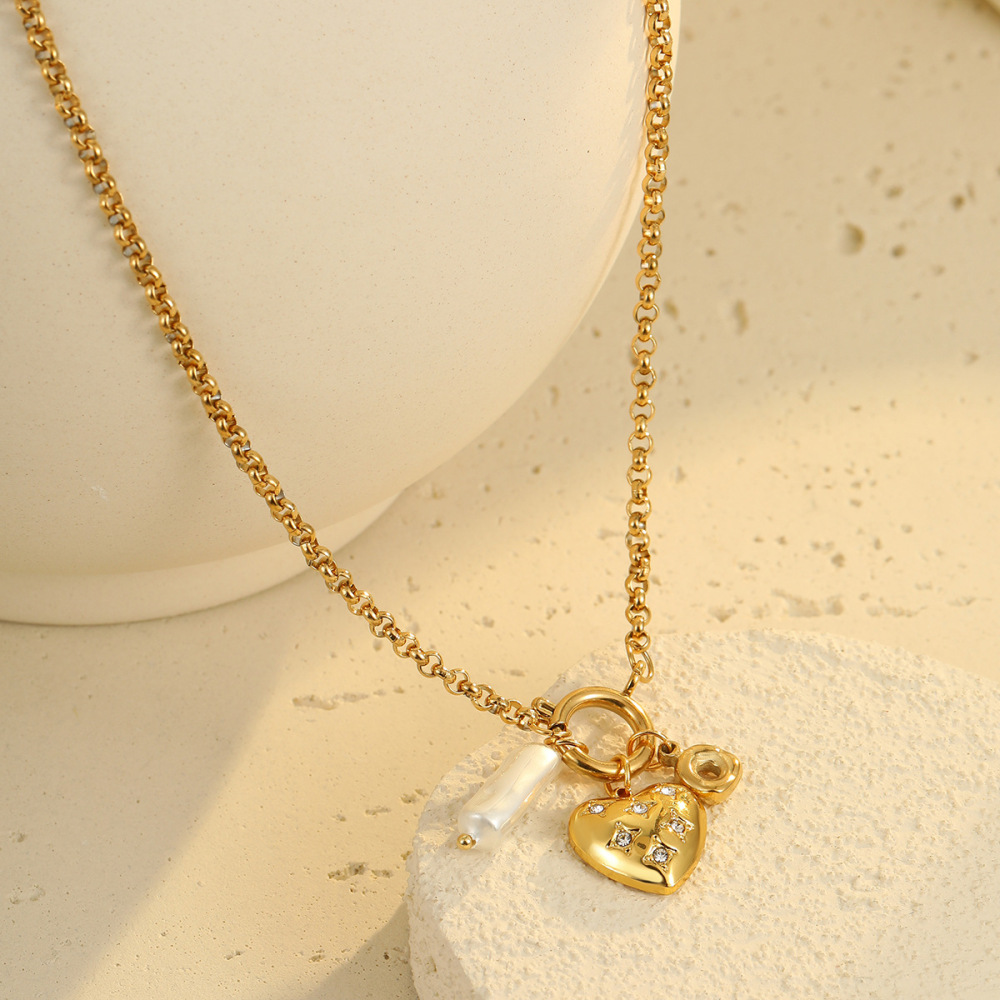 Colliers Pendentifs Pour Femmes En Acier Inoxydable Doré, Étanches, En Forme De Cœur, Style Rétro Romantique Image3
