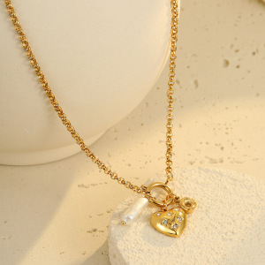 Colliers Pendentifs Pour Femmes En Acier Inoxydable Doré, Étanches, En Forme De Cœur, Style Rétro Romantique h5 Image3