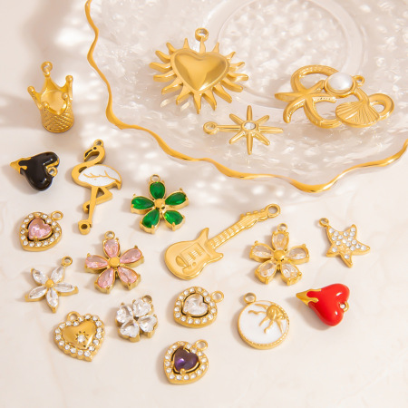 Pendentif femme en acier inoxydable étanche couleur or, motif fleur brillante