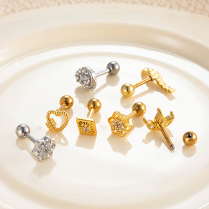 1 Pièce De Boucles D'Oreilles Piercing Pour Femme En Forme De Cœur Simple, Couleur Cuivre Et Or, Zircone h5 Image6