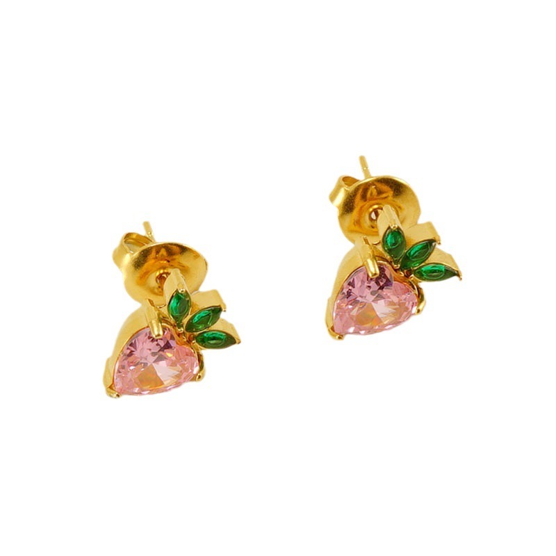 Boucles D'Oreilles Piercing En Acier Inoxydable Couleur Or, Étanches, À Motif Fraise 