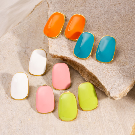 Boucles D'Oreilles Puces Pour Femmes, Collection Simple Series, Couleur Unie, En Acier Inoxydable Étanche. 2