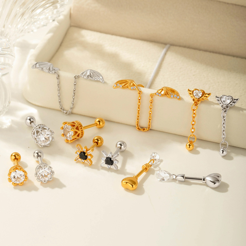 1 Pièce De Boucles D'Oreilles Piercing Pour Femme En Forme De Cœur Simple, Couleur Cuivre Et Or, Zircone Image5