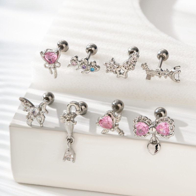 Boucles D'Oreilles Piercing Pour Femme, Série Simple, Cœur Simple, Cuivre, Or, Zircone h5Image7