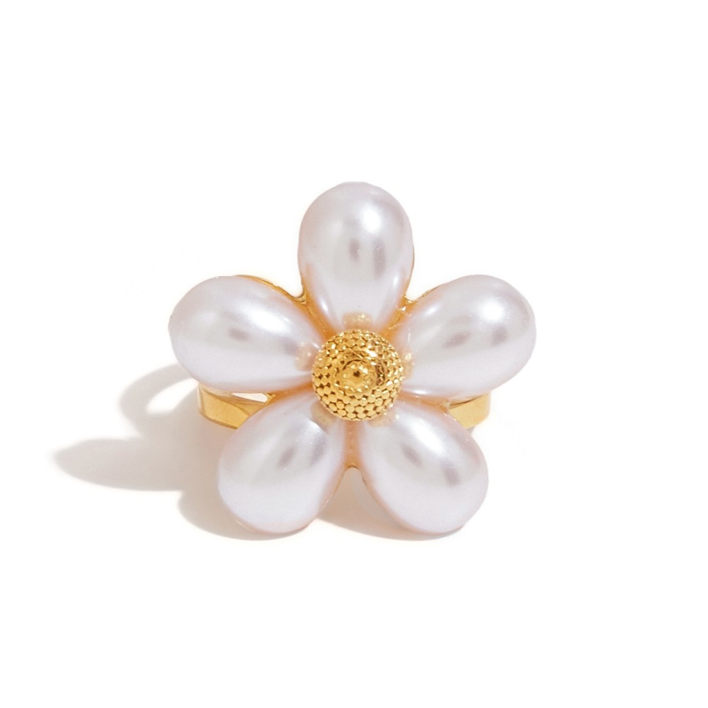 Bague Romantique En Acier Inoxydable Étanche Couleur Or Avec Motif Floral 