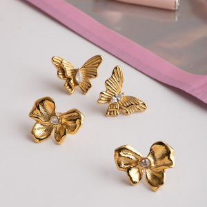 Boucles D'Oreilles Papillon En Acier Inoxydable Étanche Couleur Or h5 Image2