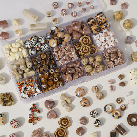 1 pièce de perle en céramique de la série Brown pour bijoux à faire soi-même