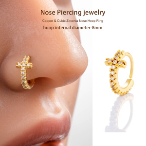 1 Pièce Délicate Croix Cuivre Couleur Or Zircon Nez Pour Femme h5 Image6