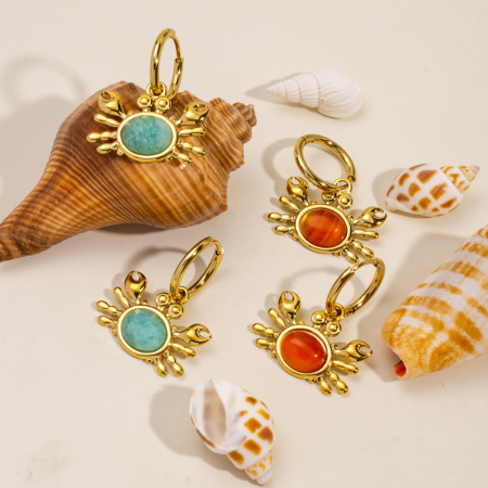 Boucles D'Oreilles Crabe En Acier Inoxydable Étanche Ocean Series Pour Femmes