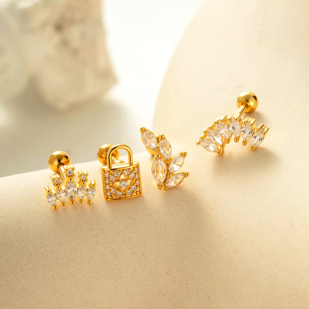 Boucles d'oreilles piercing en zircon couleur or et cuivre