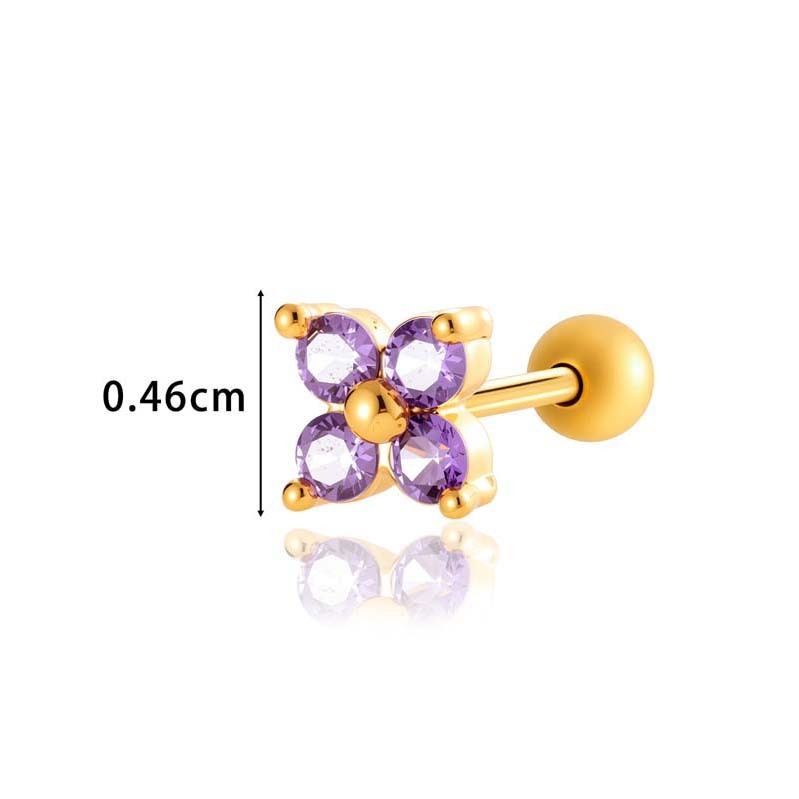 Boucles D'Oreilles Piercing Pour Femme, Série Simple, Fleur Simple, Cuivre, Or, Zircone h5Image2