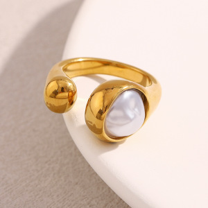 Bague De Luxe En Acier Inoxydable, Style Géométrique Simple, Étanche, 1 Pièce. h5 Image3