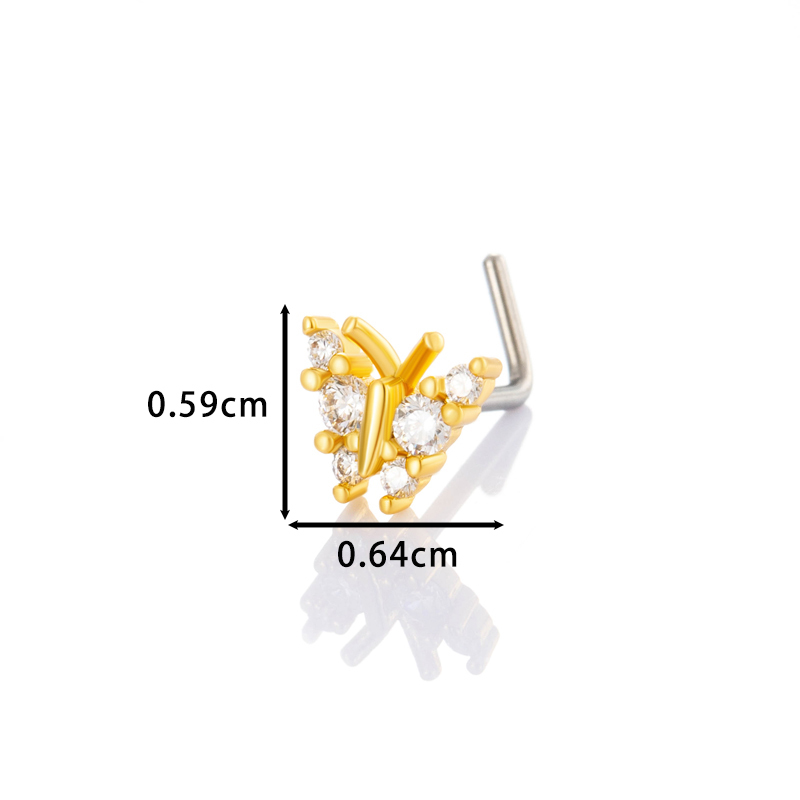 1 Pièce De Piercing De Nez Papillon En Cuivre Doré Et Zircon Pour Femme Image2