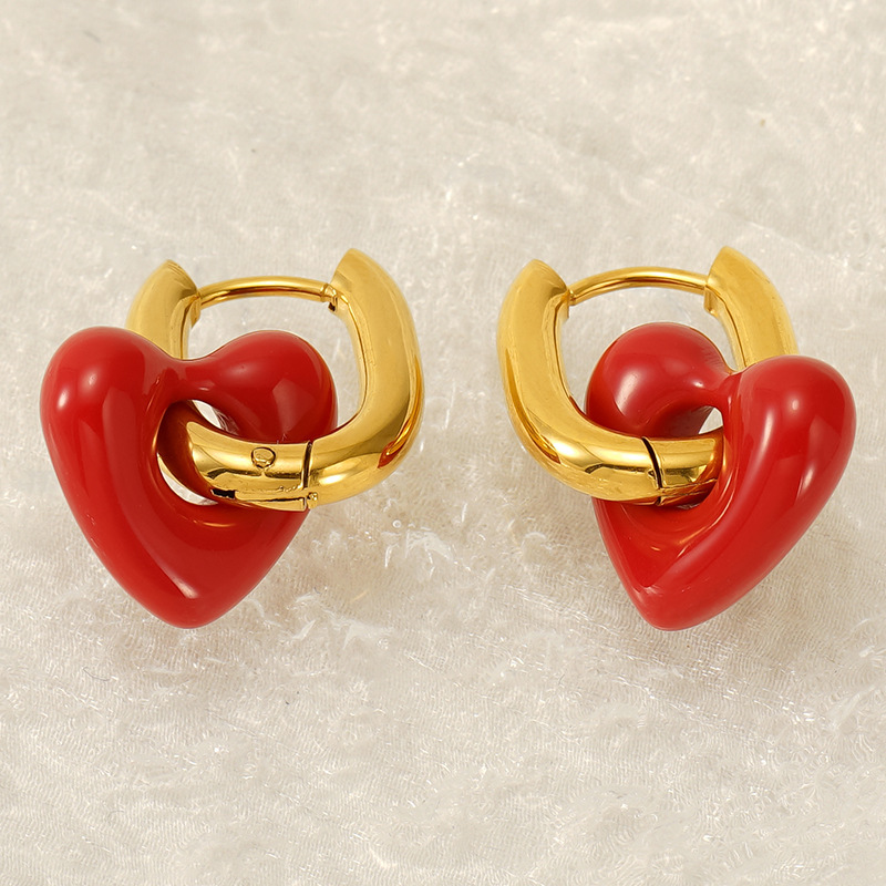 Boucles D'Oreilles Pendantes En Acier Inoxydable Doré, Couleur Cœur, Étanches. h5Image3