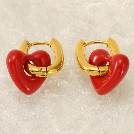 Boucles d'oreilles pendantes en acier inoxydable doré, couleur cœur, étanches. 2