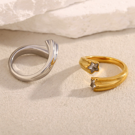 Bague pour femme en acier inoxydable étanche, ornée de pierres précieuses (1 pièce), collection Simple Series, à porter au quotidien.
