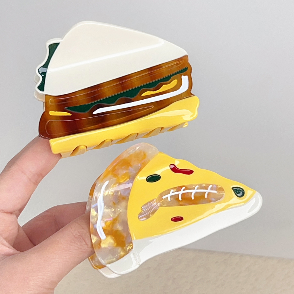 1 Pince À Cheveux Géométrique En Acétate Pour Femme, Motif Hamburger Amusant Et Mignon h5Image3
