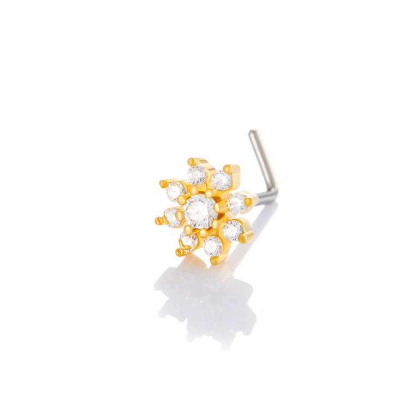 1 Pièce De Clou De Nez En Forme De Fleur En Cuivre Doré Et Zircon Pour Femme