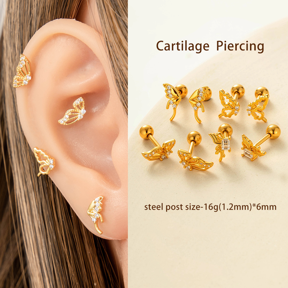 Boucles D'Oreilles Piercing Ailes En Zircon Couleur Cuivre Or Image4