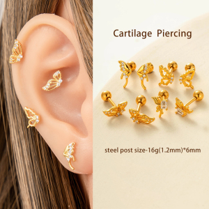 Boucles D'Oreilles Piercing Ailes En Zircon Couleur Cuivre Or h5 Image4