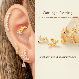Boucles D'Oreilles Piercing En Zircon Couleur Or Et Cuivre h5 Image4
