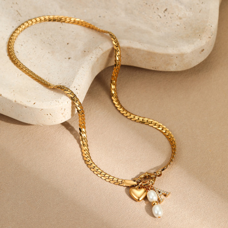 1 paire de colliers pendentifs pour femmes, collection Simple Series, motif cœur simple, en acier inoxydable étanche, couleur or 2