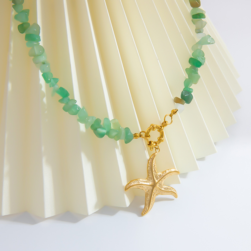 Colliers Pendentifs Pour Femmes En Acier Inoxydable, Couleur Or, Avec Étoile De Mer Et Pierre Naturelle Image3