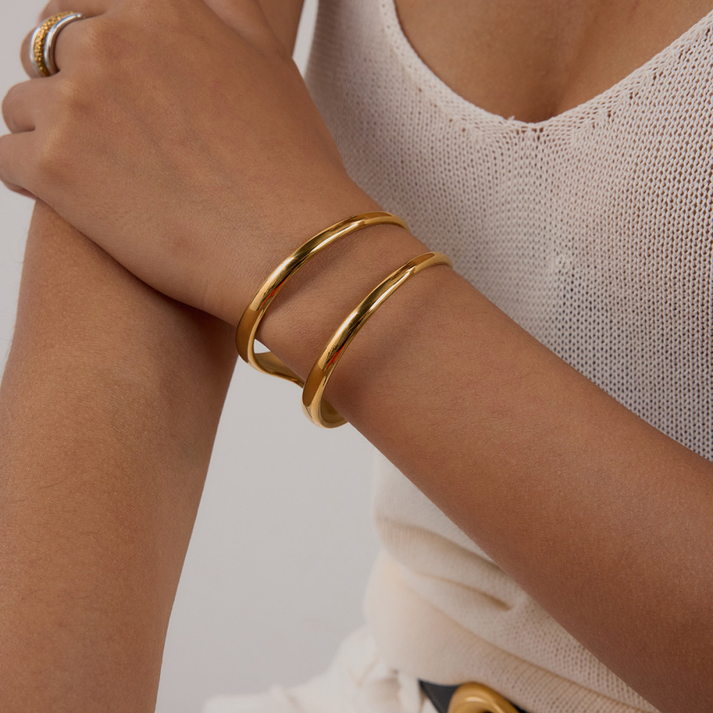 Bracelets Manchettes En Acier Inoxydable Couleur Or Ins Style h5Image5